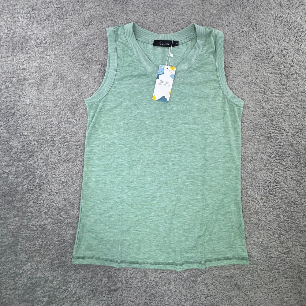 Sunbs‎ Womens Sage Green Heather V-Neck Activewear Tank Top Small NWT